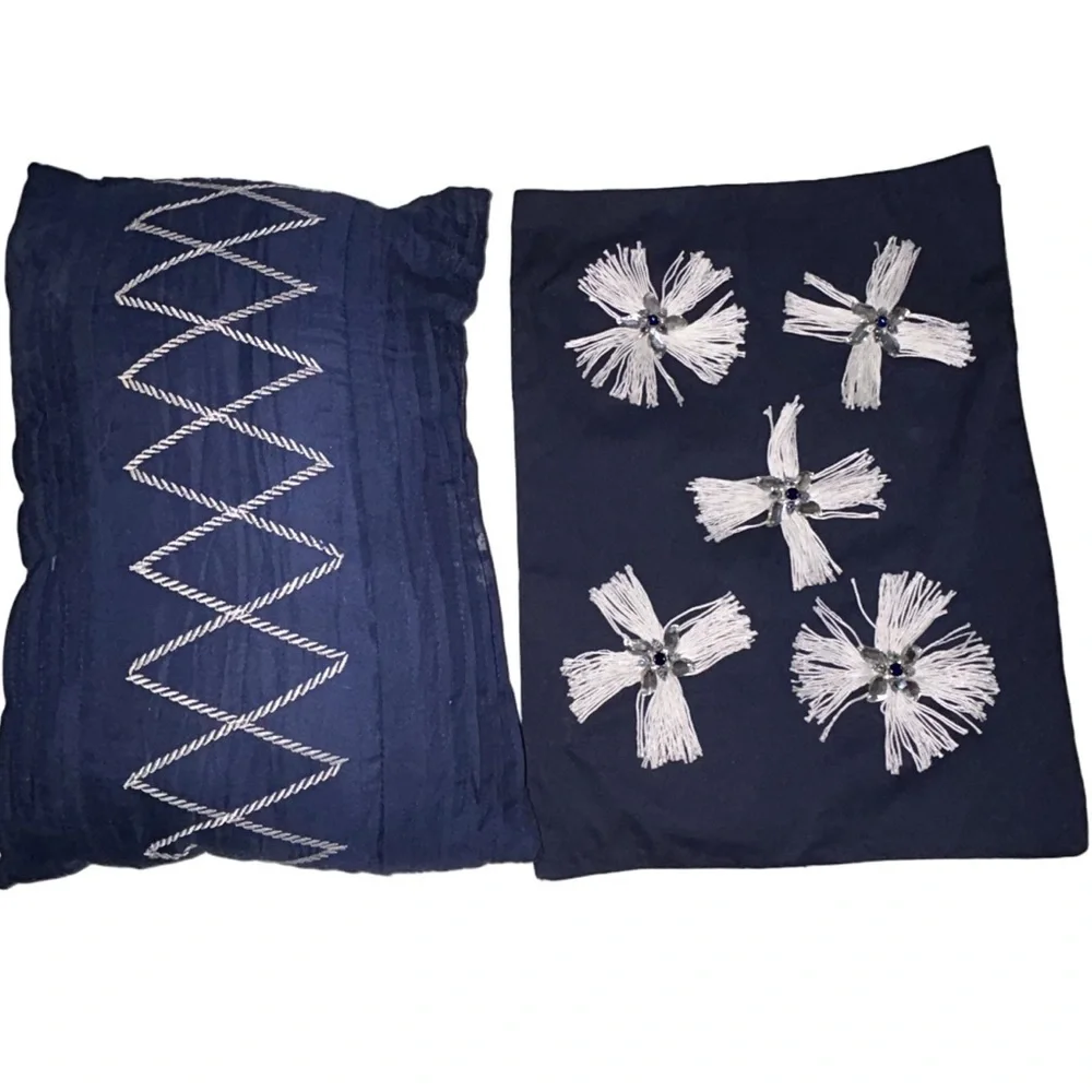 🍀3 for &25 Safavieh Throw Pillow Navy Blue White Tassel Star Crystal Beaded